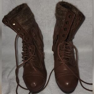 Brown wedge booties
